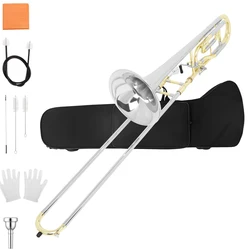 SLADE Tenor Trombone Brass Bb Tone B flat Wind Instrument Trombone  with Mouthpiece Cleaning Stick Case Rod Accessories