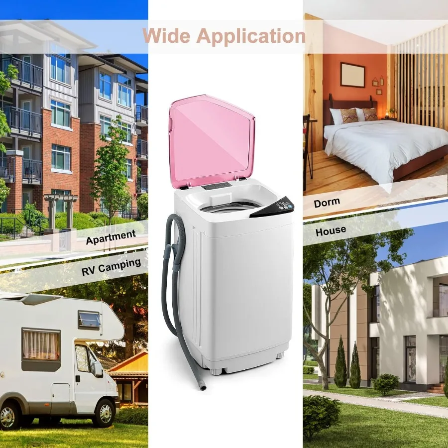 COSTWAY Portable Washing Machine 7.7lbs Capacity Compact Laundry Washer and Spin Combo with 6 Programs Built-in Barrel Light Fu