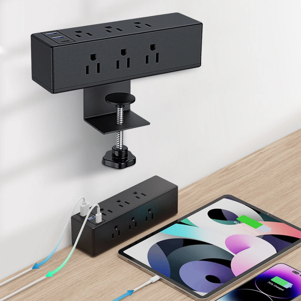 

Desk Clamp Power Strip Fast Charging Desktop Edge Power Strip Station Surge Protector with 8/6 AC Outlet 6.6ft Power Cord