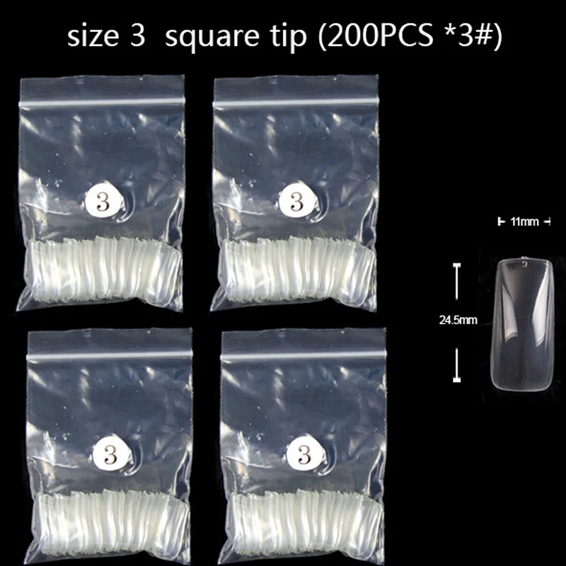 TSZS 200pcs/Bag ABS Same Size Of Oval Suqare Shape Specific Sizes False Nail Tips Full Cover Clear Prastic Nails Size 3 4 5 6