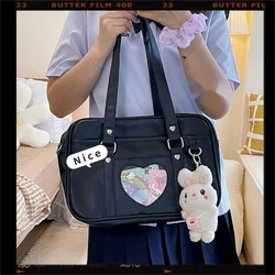 JIAERDI-Bolso de mano japonés Jk blanco para mujer, bolsa de hombro informal de cuero transparente con corazón estético, Harajuku