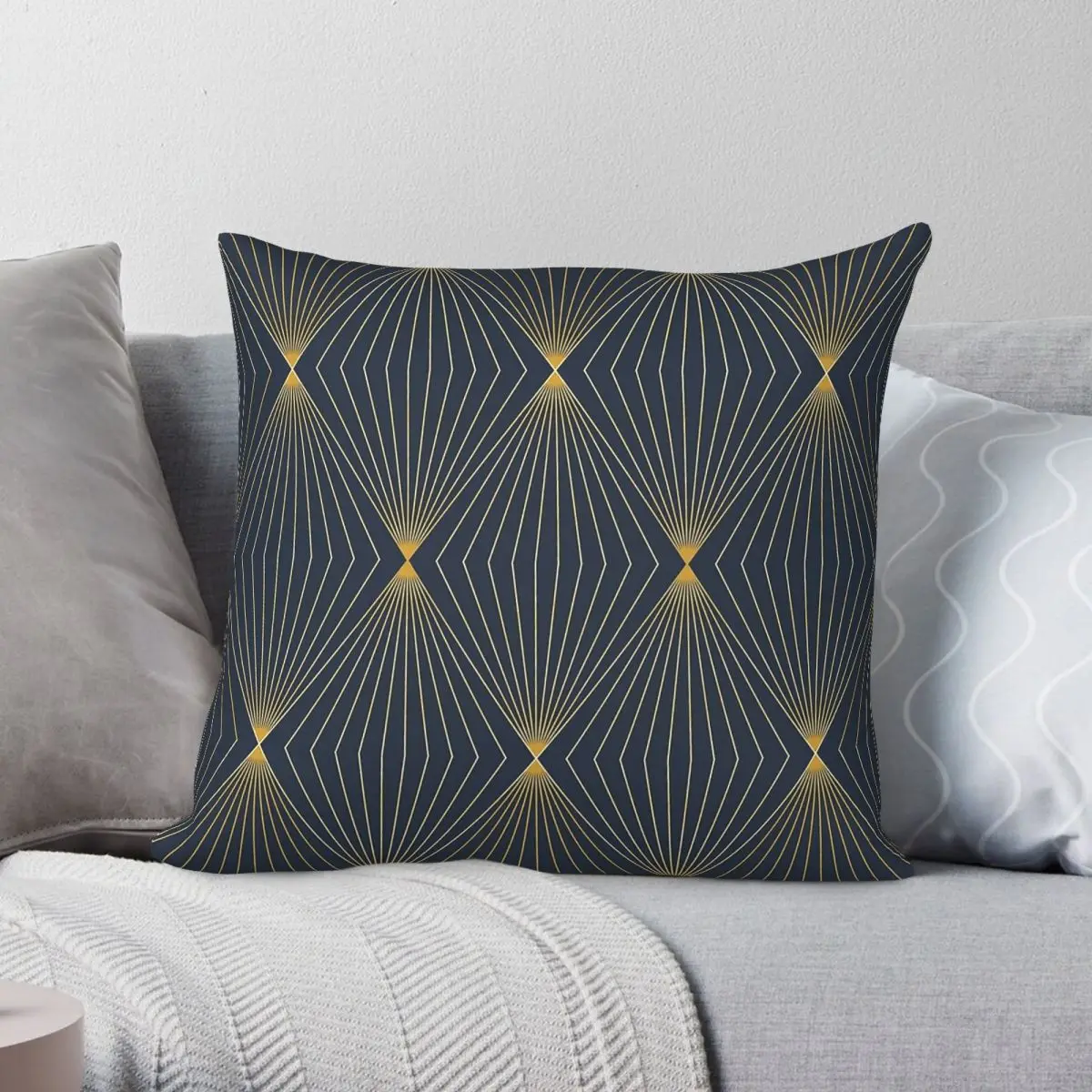 Art Deco Diamond Navy Gold Pillowcase Polyester Linen Velvet Pattern Zip Decorative Throw Pillow Case Sofa Cushion Cover