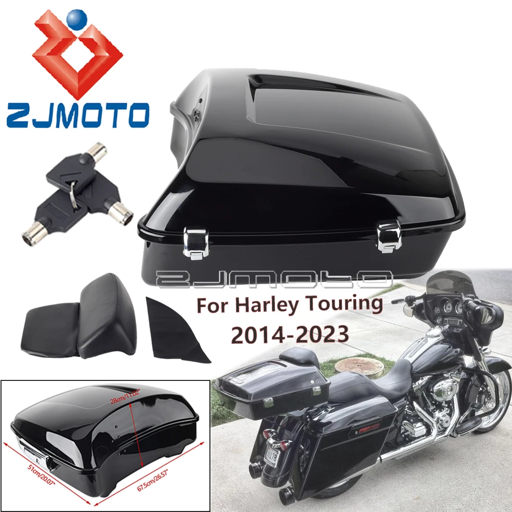 

ABS Plastic Motorcycle Pack Trunk & Latch with 3 Keys Luggage Box Backrest For Harley Touring CVO Road King Electra Glide 14-23