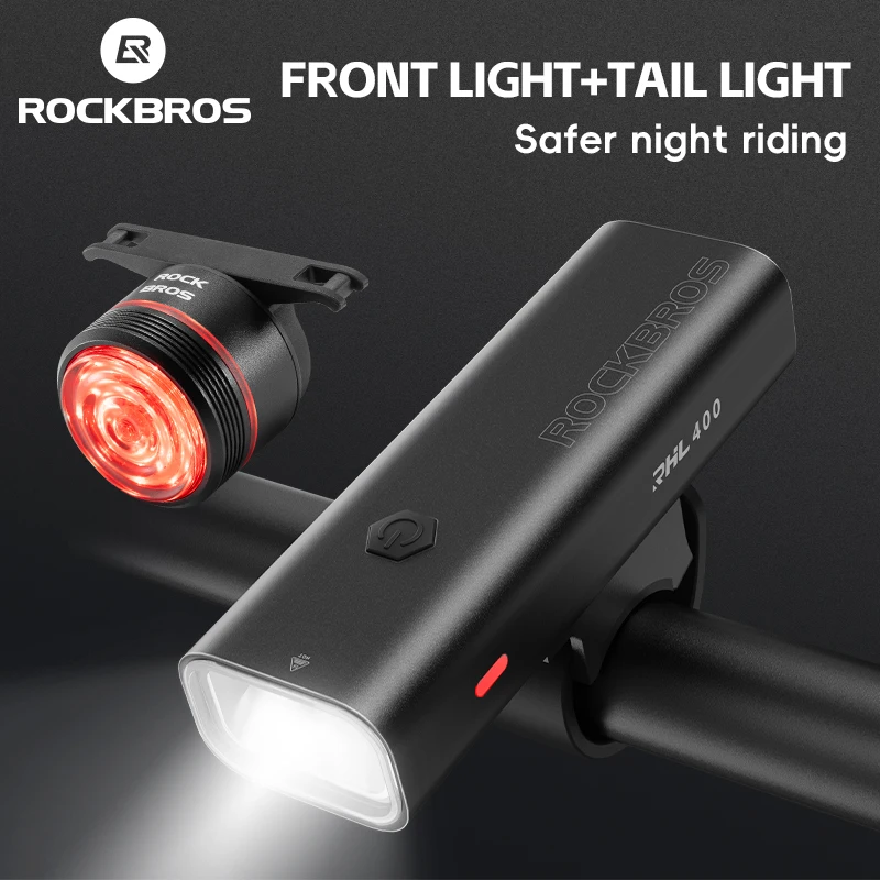 ROCKBROS zestaw świateł rowerowych MTB szosowe światło rowerowe wodoodporny 200 lm/400 lm reflektor rowerowy + inteligentne tylne światło automatyczne wykrywanie hamulców