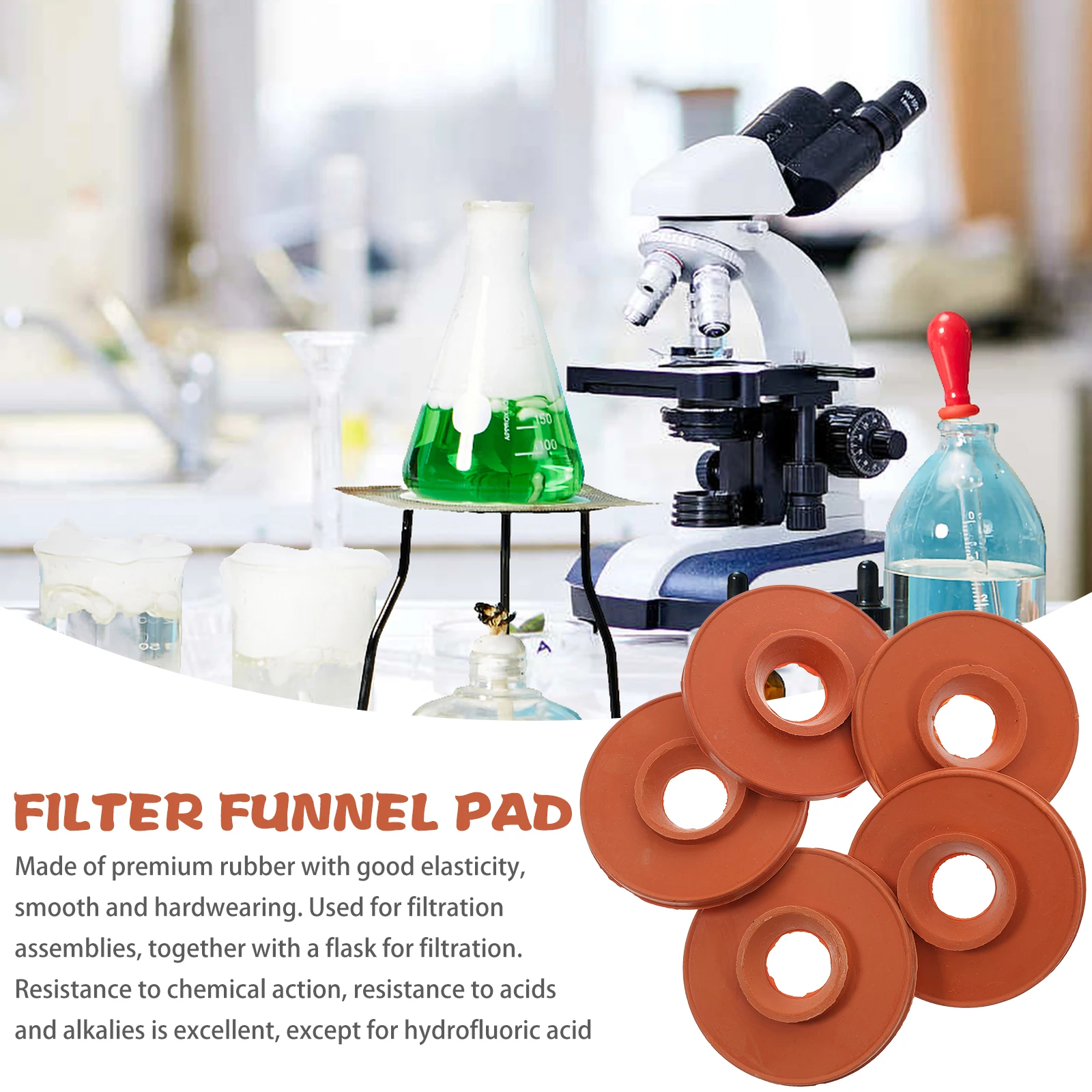 5pcs Adapter Funnel Filtration Adapter Rubber Filters Acid Alkali Resistant School Chemistry Filter Pads