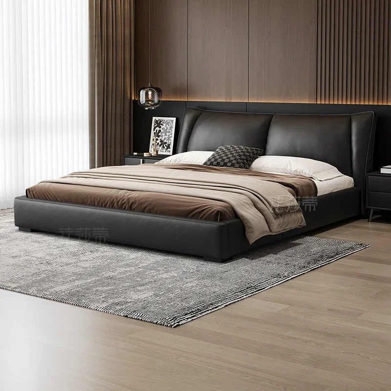 Genuine leather double Italian-style modern minimalist bedroom imported cowhide big by wrapped marriage 1.8 meters big bed