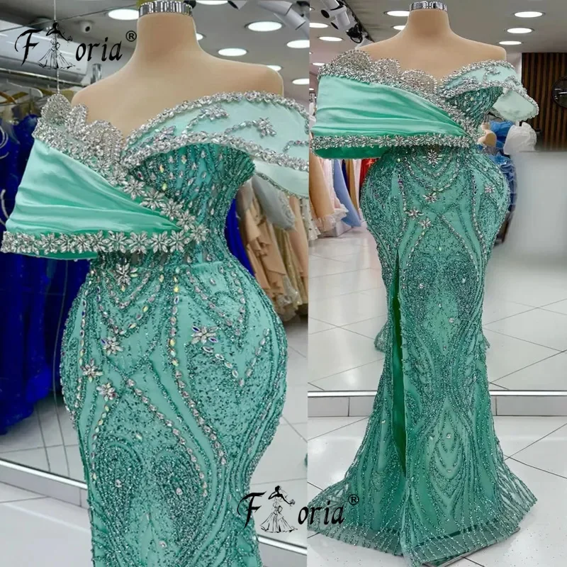 

Elegant Dubai Mermaid Formal Evening Dresses Crystal Beaded Arabic Prom Dress Green Party Gown Customized Robe De Soiree 2026