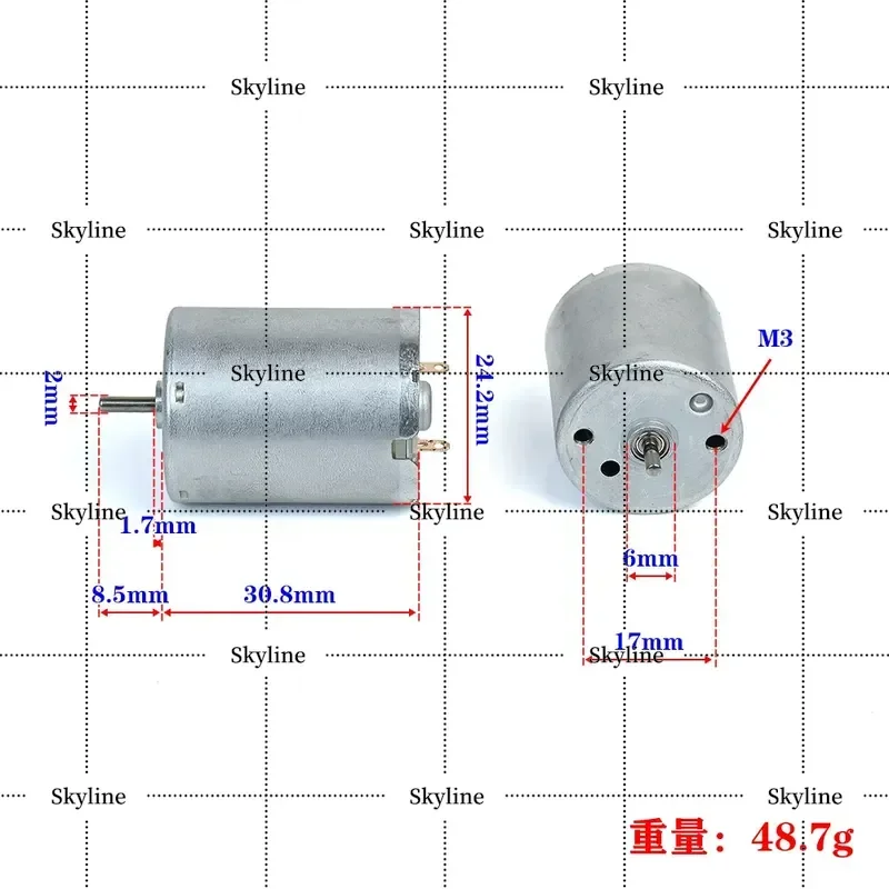 370-20170 Motor DC6V-12V 9000 Rpm Carbon Brush Dynamic Balance Rotor Front Ball Bearing Motor