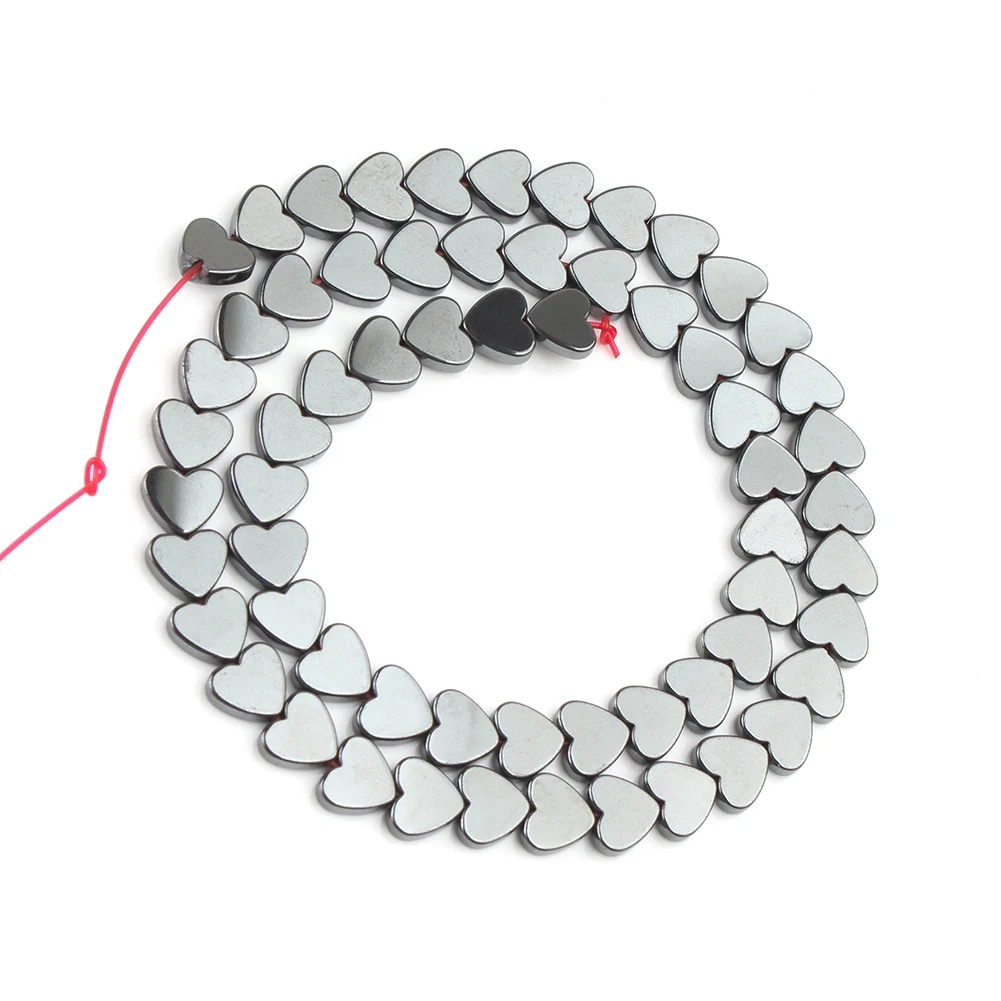 Natural Stone Love Heart Shape Hematite Loose Spacer Beads For DIY Jewelry Making Bracelet Accessories 15\'\' 4x4mm 7x6mm 10x10mm