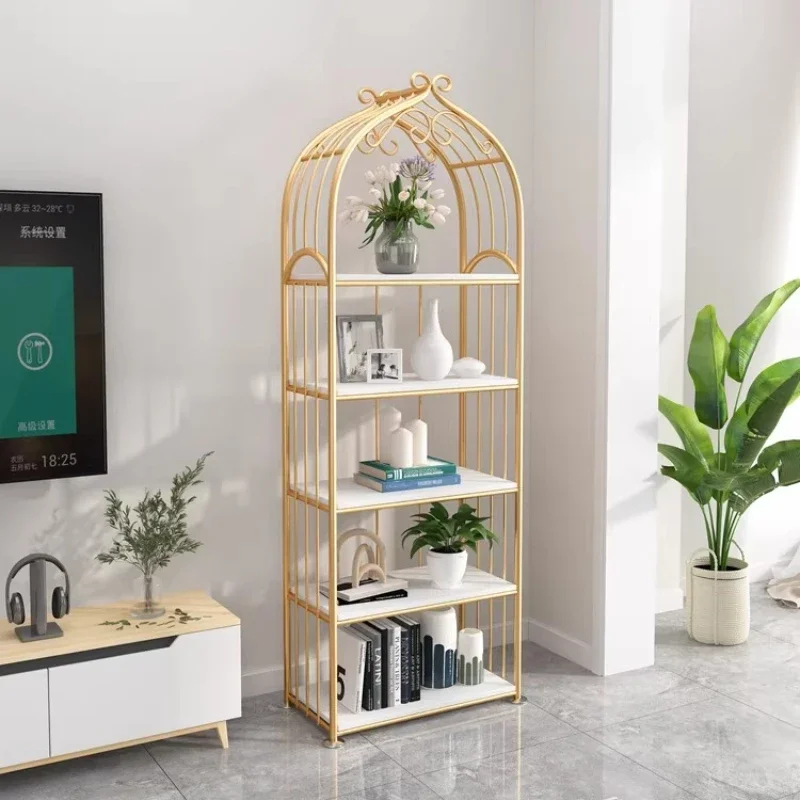 Nordic birdcage rack floor-to-ceiling living room balcony decorative rack partition multi-layer cosmetic rack light luxury