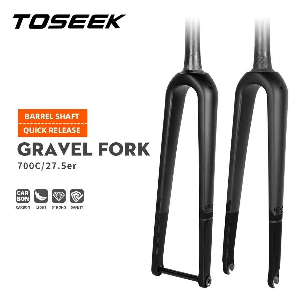 

TOSEEK Gravel Fork Carbon Fiber Bicycle Road Bike Front Fork 700C*45mm Tapered Forks Quick Release 9X100mm Thru Axle 12X100mm