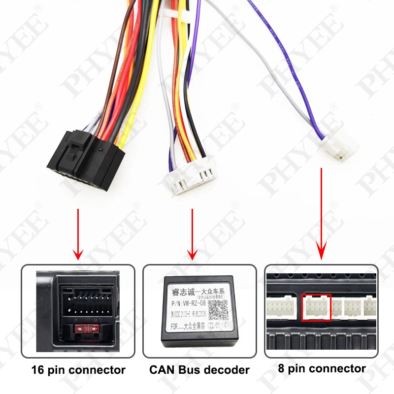 Quadlock Harnas Adapter KAN Bus Decoder 16-pins Connector Autoradio Bedrading Kabel voor VW Golf Jetta Polo Leon Fabia Octavia