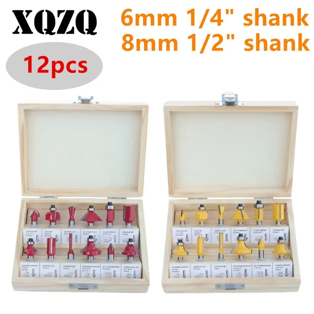 

12PCS 6mm 6.35mm 8mm 12.7mm Shank Router Bit Set Carbide Cutter Woodworking Milling Cutter for Wood Bit Face Mill Tools