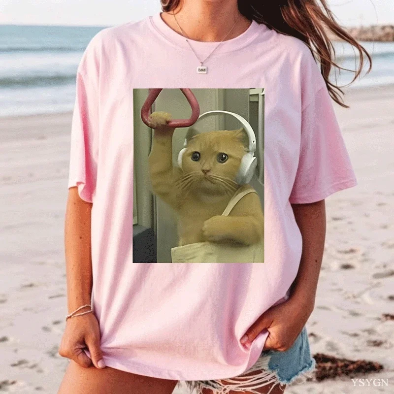 Subway Cat Meme T-shirt Gen Z Joke Stupid Brainrot Cat Lover Gift T-shirts Funny Kitty Cool Cotton Short Sleeve T-Shirts Unisex
