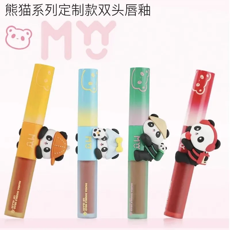 

MYY Panda Series Double-Head Lip Glaze Transparent + Matte Lip Gloss Cute Cartoon Lipstick Natural Moisturizing Women's Makeup