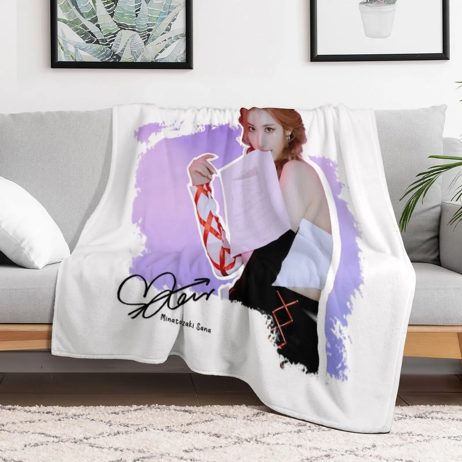 Minatozaki Sana Throw Blanket Faux Fur Soft Warm Blanket for Bed
