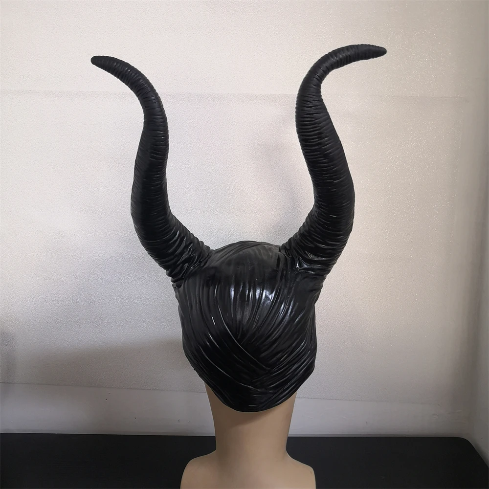 Queen/Women Demon Black Large Horn Tiara Hat Head Cover Maleficent Witch Headgear Movie Peripheral Halloween Cosplay Party Props