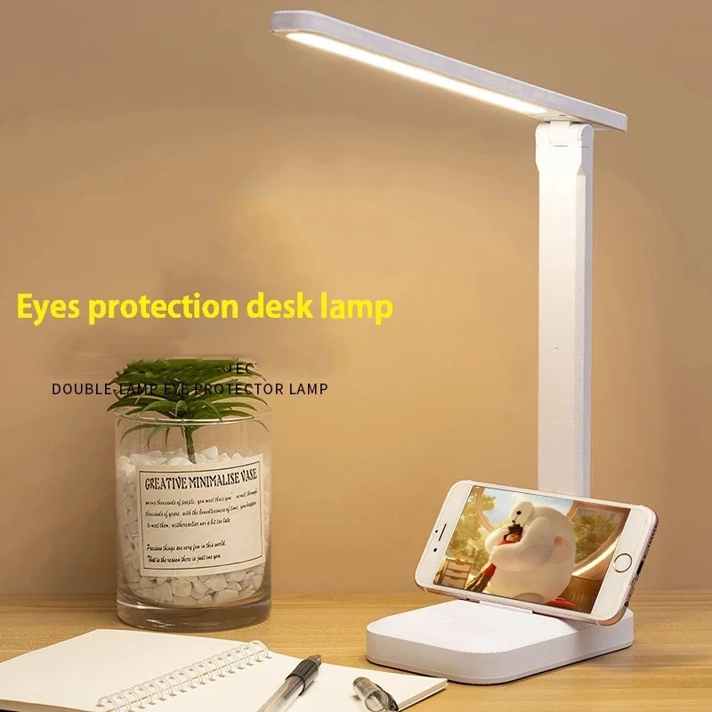 Lámpara de escritorio plegable para lectura y estudio, luz de noche ajustable con carga USB táctil y protección ocular, 3 colores