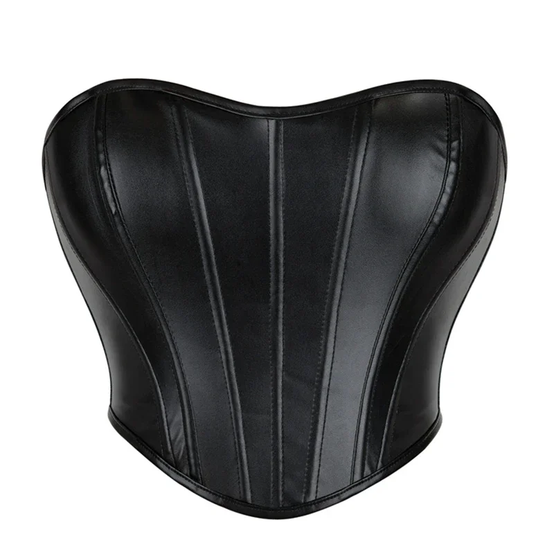 

Black Sleeveless Off Shoulder PU Leather Fashion Sexy Corset Crop Tops Vest Female Underwear Backless Bustier Top Solid