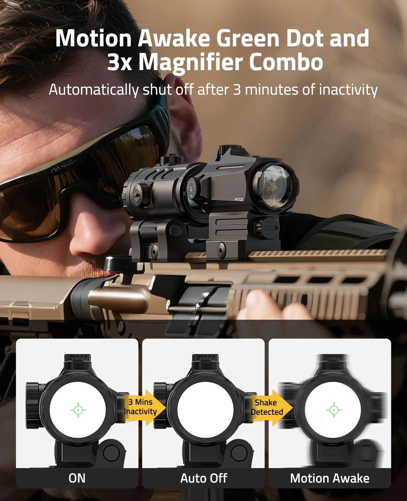 

CVLIFE Red/Green Dot Multi Reticle Auto-Brightness Motion Awake Reflex Sight Optics Scope and 3X Magnifier Combo for Picatinny