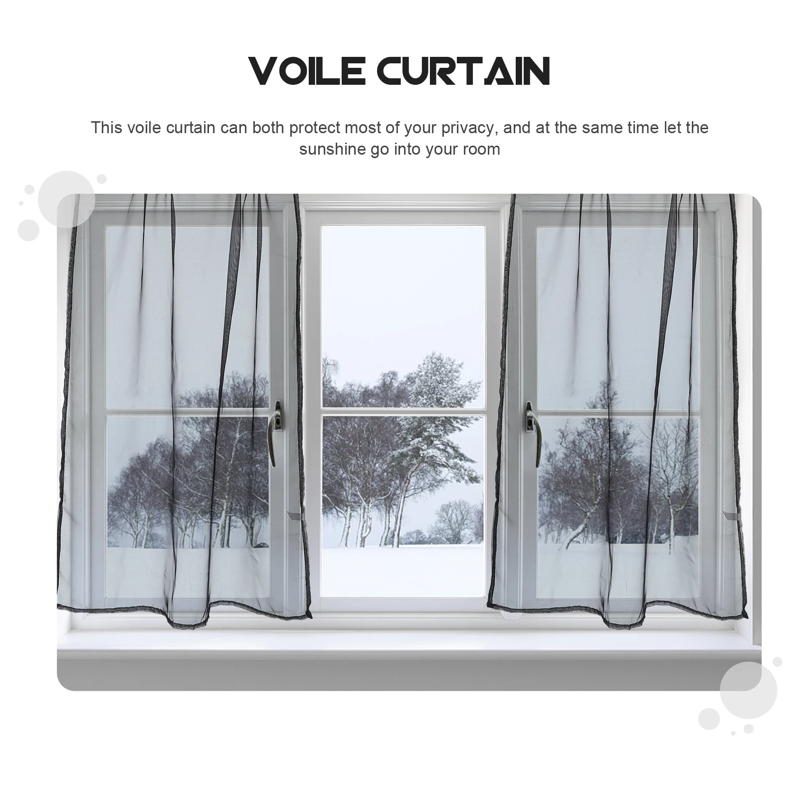 

2pcs Short Sheer Curtain Black Semi-Transparent Privacy Polyester Net Bedroom Light Filtering Gauze Drape Window Tulle Rod