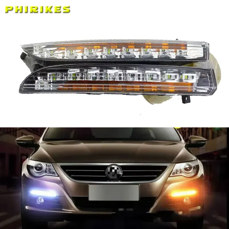 2PCS LED DRL Daytime Running Lights with Turnnig Yellow signal Lights For VWVolkswagen Passat CC 2009 2010 2011 2012