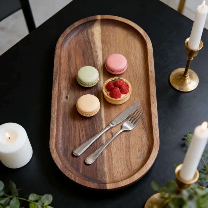 Acacia Tray Set 5pcs Oval Wood Kitchen Dining Camping Wedding Christmas Thanksgiving Halloween Preferred Gift Serving Platter