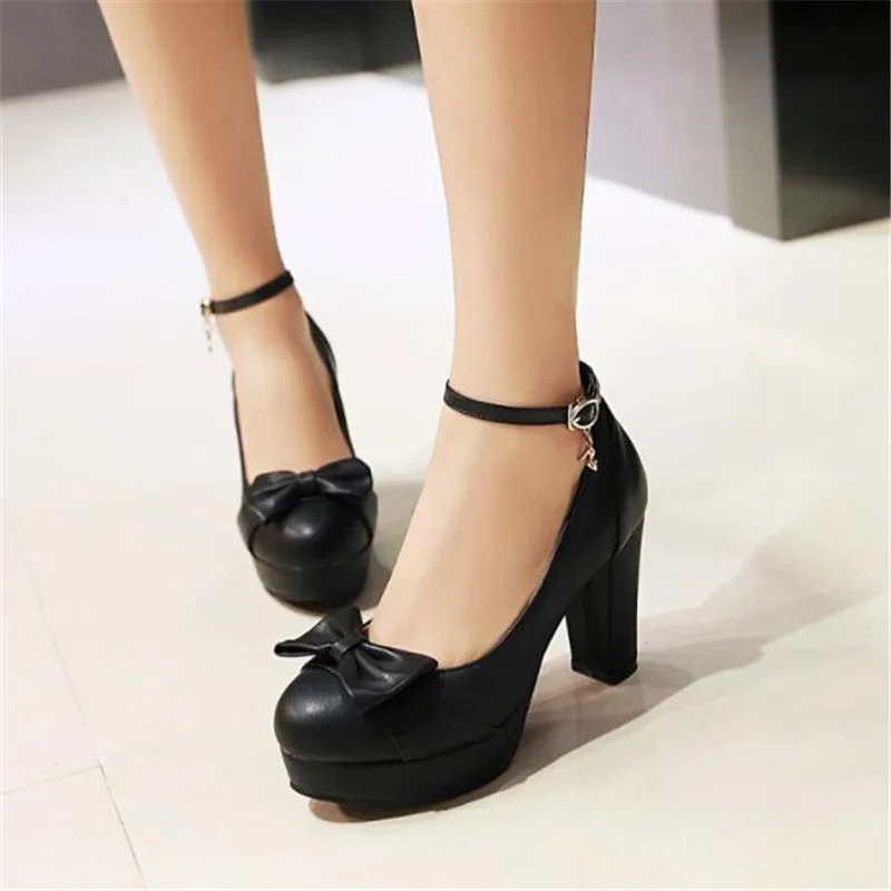 Women Sweet Bow High Heels Shoes Girls High Heel Shoes Platform Fashion Heel Pumps Party Shoes Women Dress Wedding Shoes Size 43