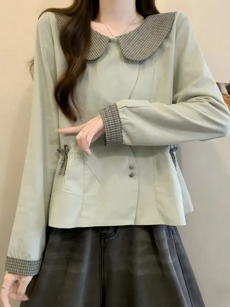 

Cute irt Women's Early Spring Faion 2026 New plus Size Beautiful Unique Small Top College Sle Long Sve Waist Cinched