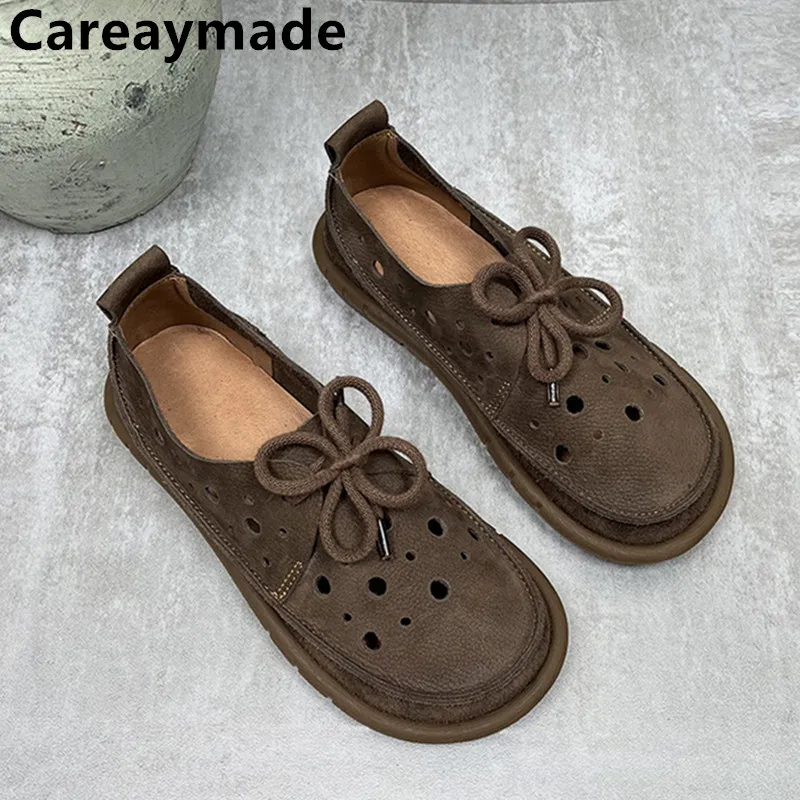 Careaymade-Summer top layer cowhide sandals,clown cute big toe shoes,hollow hole shoes,pure Handmade breathable casual shoes 34