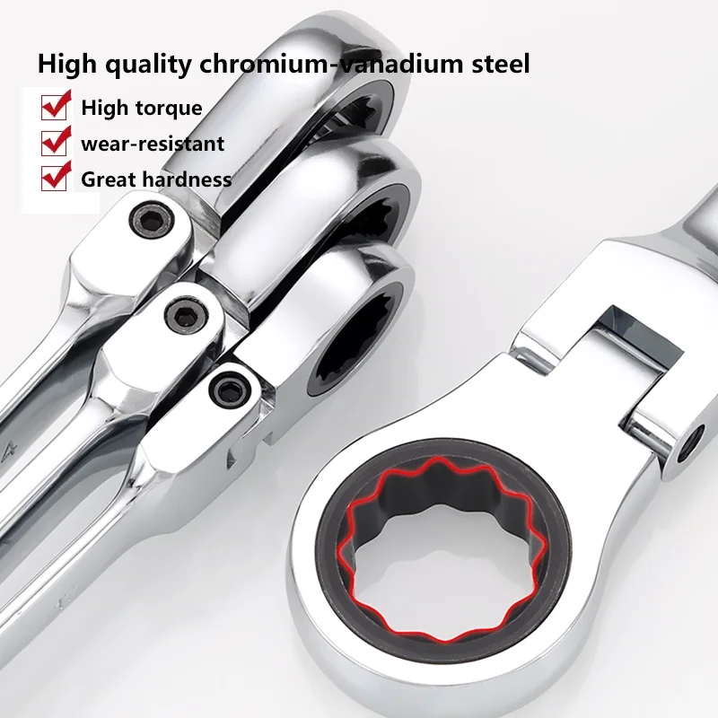 Combination Ratchet Wrench , with Flexible Head, Dual-purpose Ratchet Tool, Ratchet Combination Set 180 degrees Flexible Open