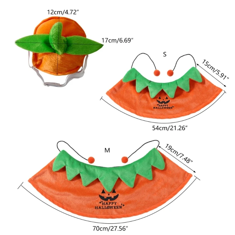 Simpatico cappello da zucca a tema Halloween con mantello Set per costume da vestire per cani gatti Copricapo Halloween per