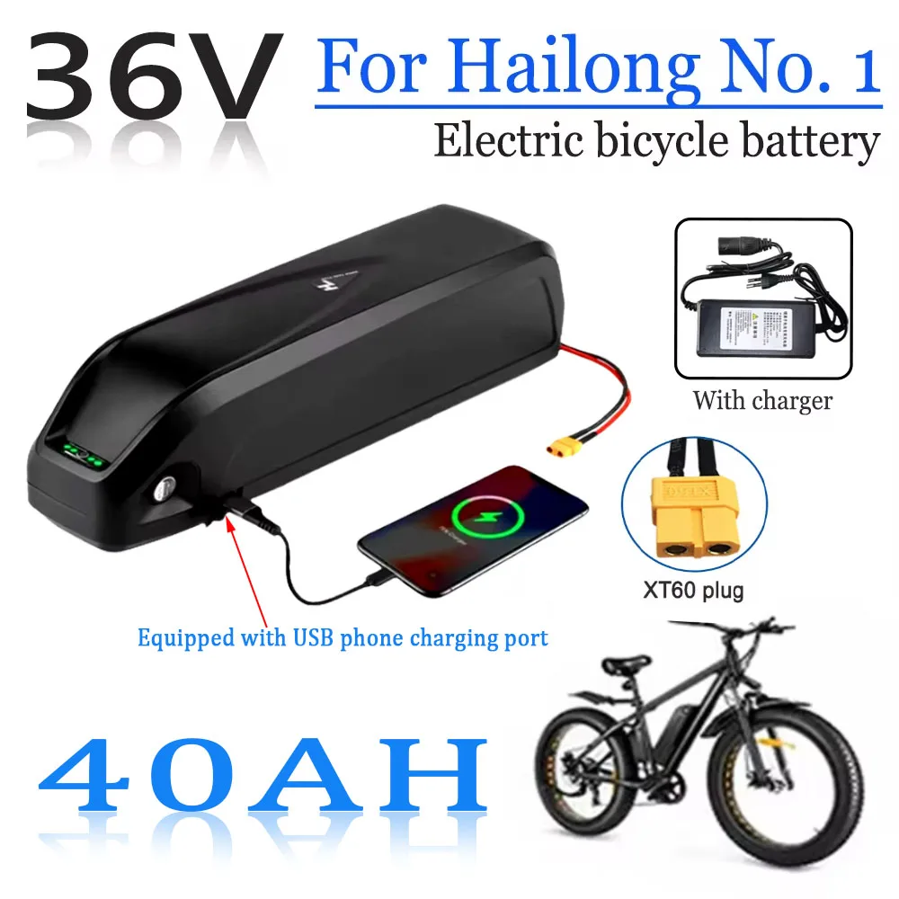 

36V hailong Motorcycle/bicycle/bike 40Ah battery 18650 With USB BBS02 BBS03 BBSHD 500W 750W 1000W 1500W +charger