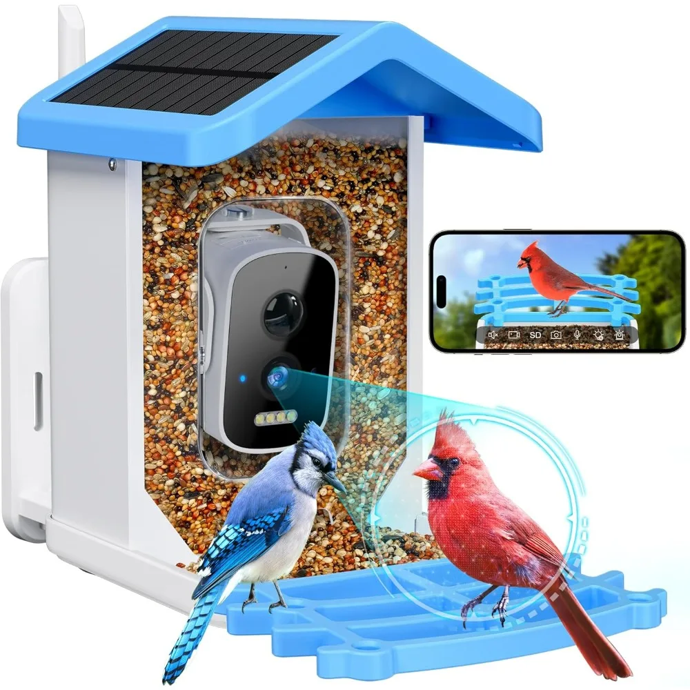 

Smart Bird Feeder with Camera Solar Powered, AI Identify Species HD Auto Capture Bird Feeder Camera, Gift for Bird Lovers