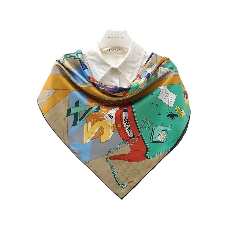 90×90cm 100% Mulberry Silk Twill Scarf For Women Luxury Brand Print Double Sides With Different Design Square Size Shawls Autumn