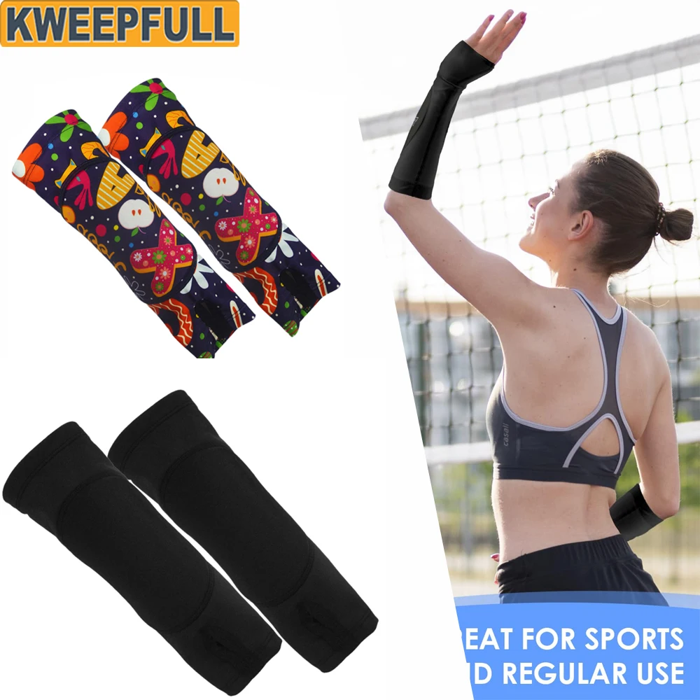 1Pair Volleyball Arm Sleeves Passing Hitting Forearm Sleeves with Protection Pads and Thumb Hole Padded Volleyball Sleeves