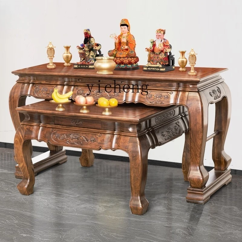 YFY   Buddhist shrine offering incense table household all-log Buddha table Guanyin Shentai rural area