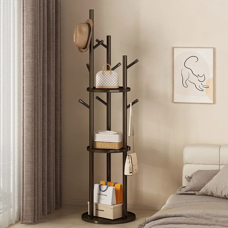 Rotating Coat Rack for Solid Wood Clothing Stand Floor Standing Wardrobe Organizer for Bedroom Living Room Home Use