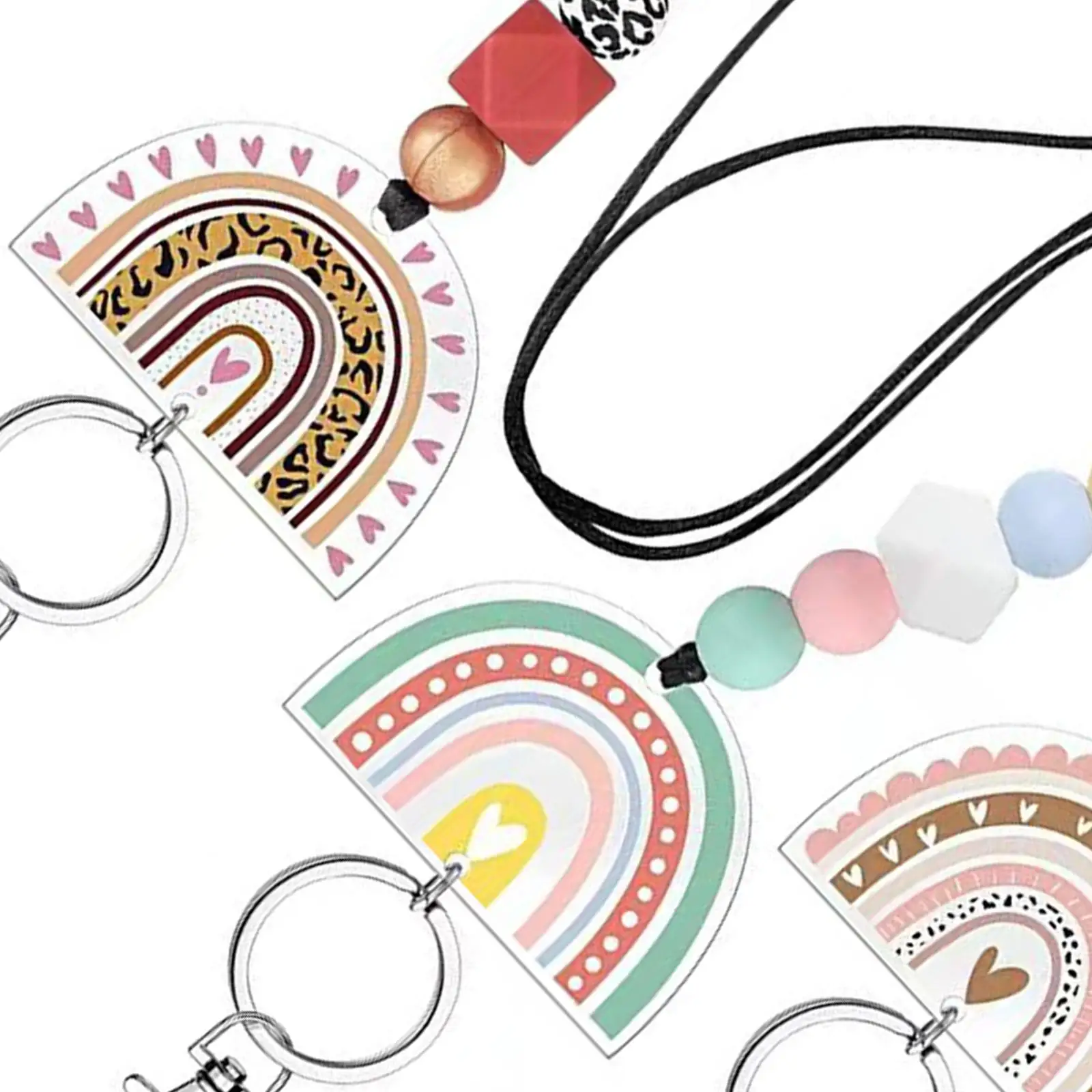 Fashion Silicone Teacher Lanyard Beaded Keychain Necklace Multicolor ID Holder for Women Students Nurses Gifts