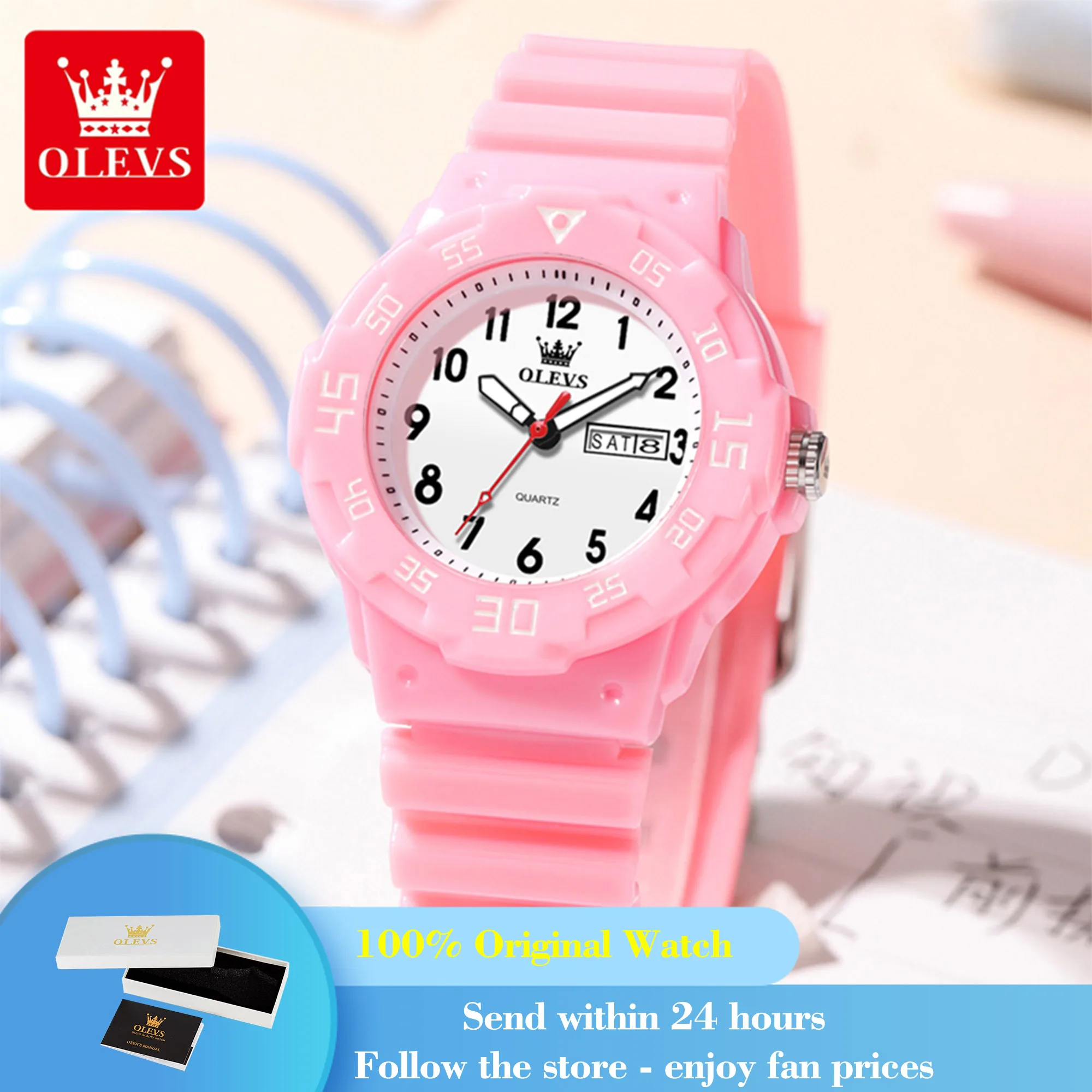 

OLEVS 5659 Women Quartz Watch Fashion Dual Calendar Waterproof Watch For Women Number Scale Student Wristwatch Silicone Strap