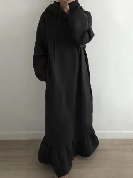 

Платье макси свободного кроя с капюшоном и юбкой-рыбьим хвостом, больших размеров, осенне-зимнее, новый стиль, в японском стиле, повседневное, с завышенной талией, из полиэфирного волокна