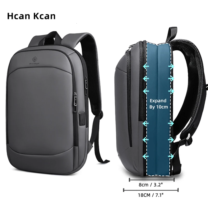 HcanKcan Men's Expandable Backpack Multifunction 17.3inch Laptop Bag Fashion Waterproof Travel Backpack Lightweight Business Bag