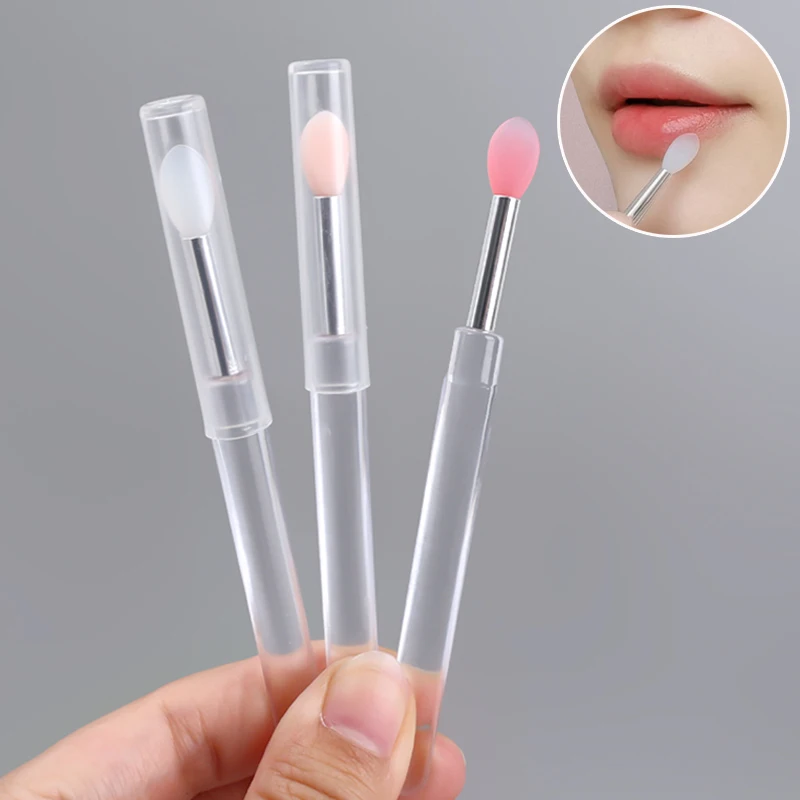 Silicone Eyeshadow Lips Makeup Brushes with Cover Portable Soft Multifunctional Lip Balm Lipstick Lipgloss Applicator Brush