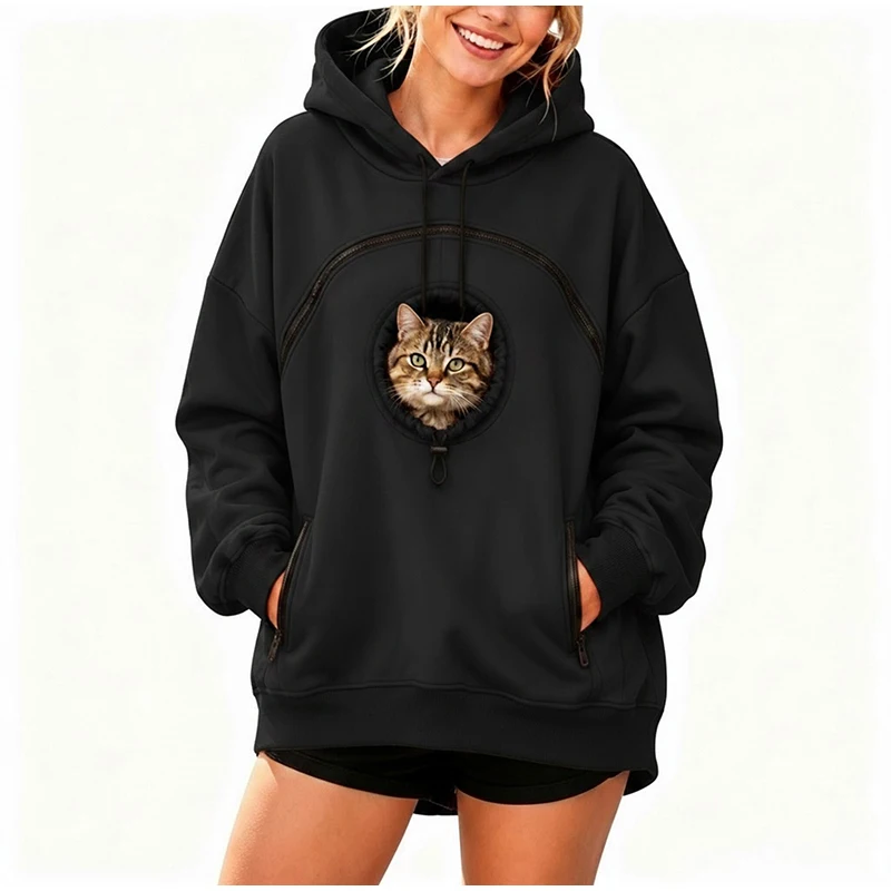 Haustier-Kapuzenpullover mit Tasche, Katzen-Kapuzenpullover mit Tasche, Fleece-Hundetrage-Sweatshirt, Kapuzenpullover mit Hundetasche, Katzen-Trage-Werkzeug, Oversize-Sweatshirt – Detail 9