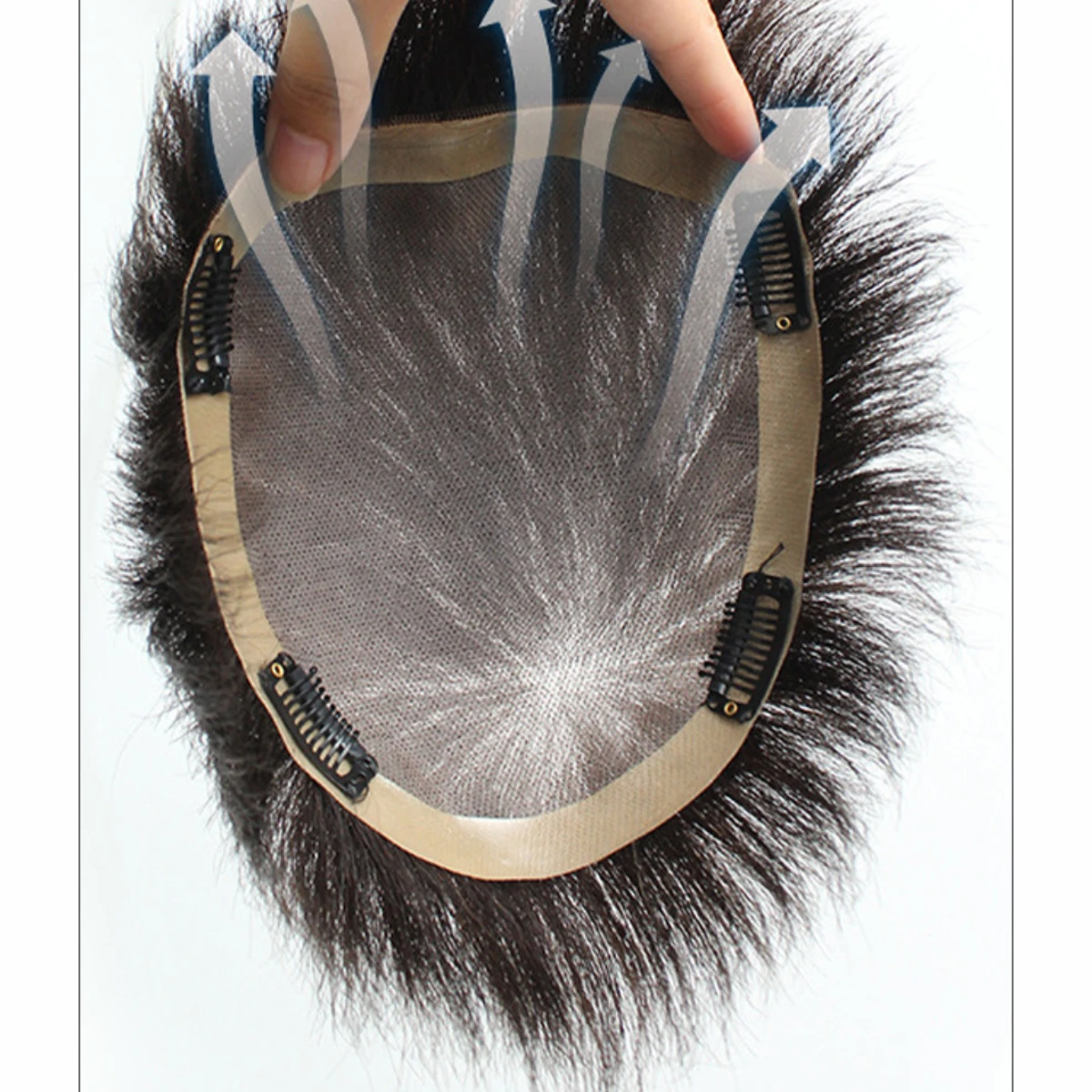 قطعة شعر للرجال 100% شعر بشري أحادي قاعدة 6 بوصة قصيرة حافة PU دانتيل داخلي مع أمشاط يدويًا بالكامل بديل أسود #6
