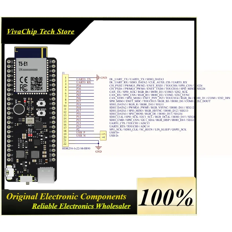 VivaCTuya T5AI-Core Development Board Kit On-board T5-E1 Module Wi-Fi And Bluetooth Dual-Mode AIoT Voice Interaction Core Board