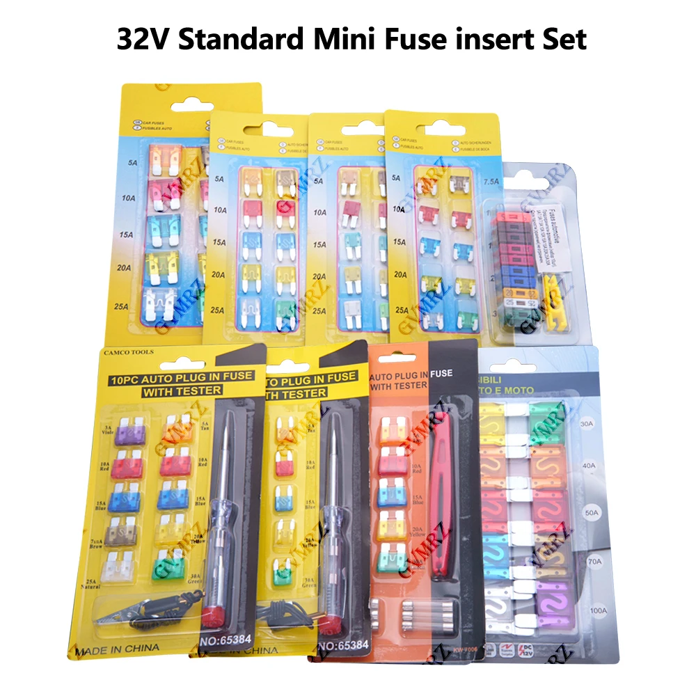 32V Standard Mini Fuse Insert Set Amp Clip Fuse for Car Truck Micro Small Test Pencil Carton Packaging Car Fuse
