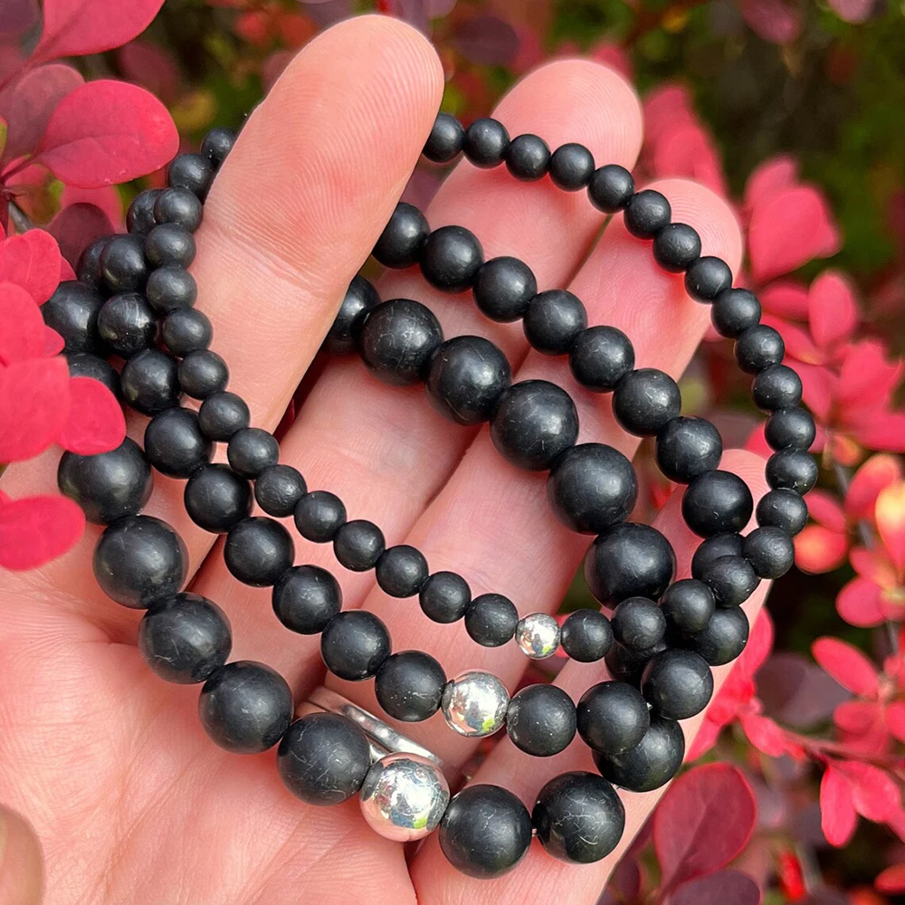 MG2112 New Design Russian Shungite Stack Bracelet Womens Root Chakra Support Energy Flow EMF Wrist Yoga Mala