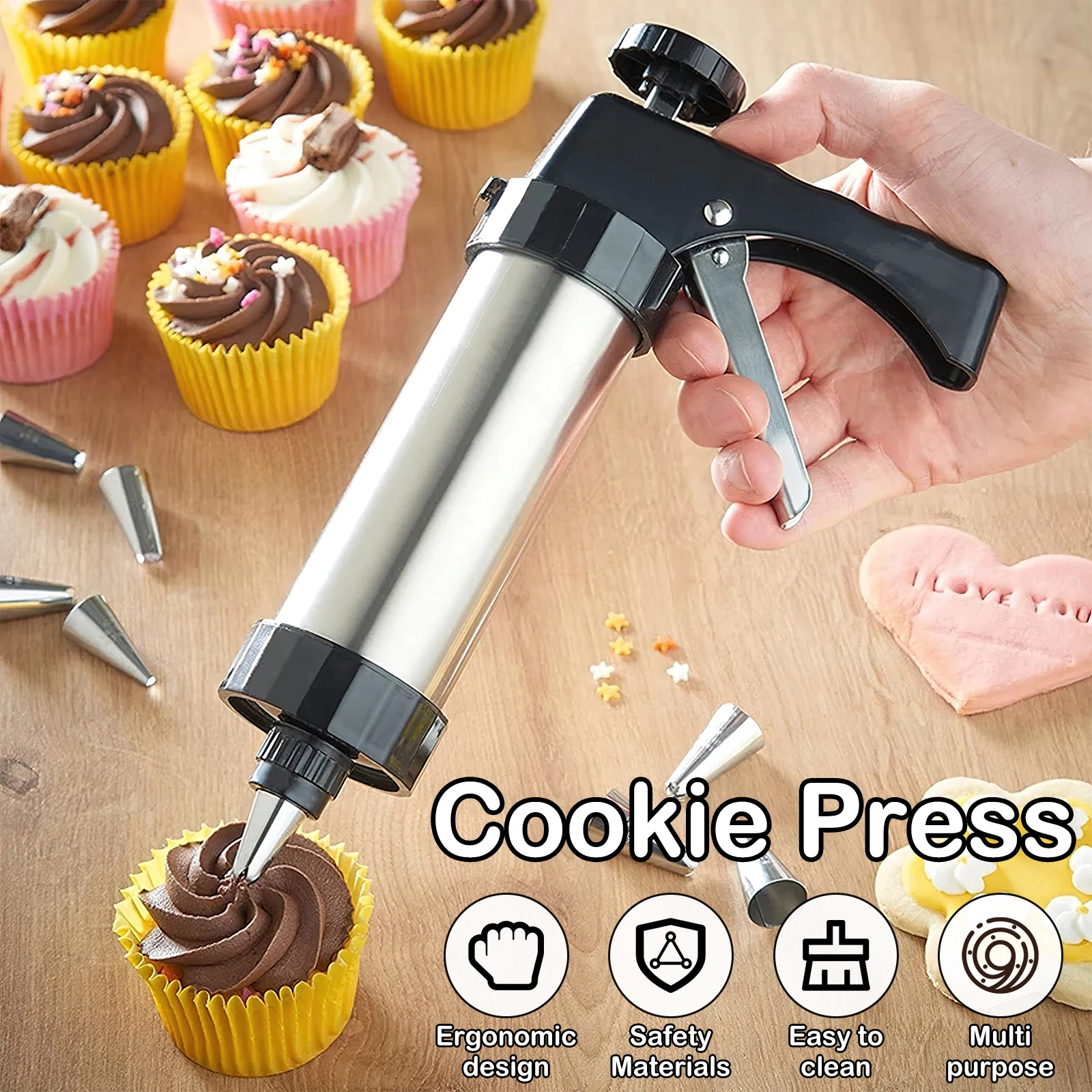 Christmas Cookie Press Gun and Tips Set Stainless Steel Cookie Maker Press Kit Manual Churros Maker Machine Biscuit Baking Tools