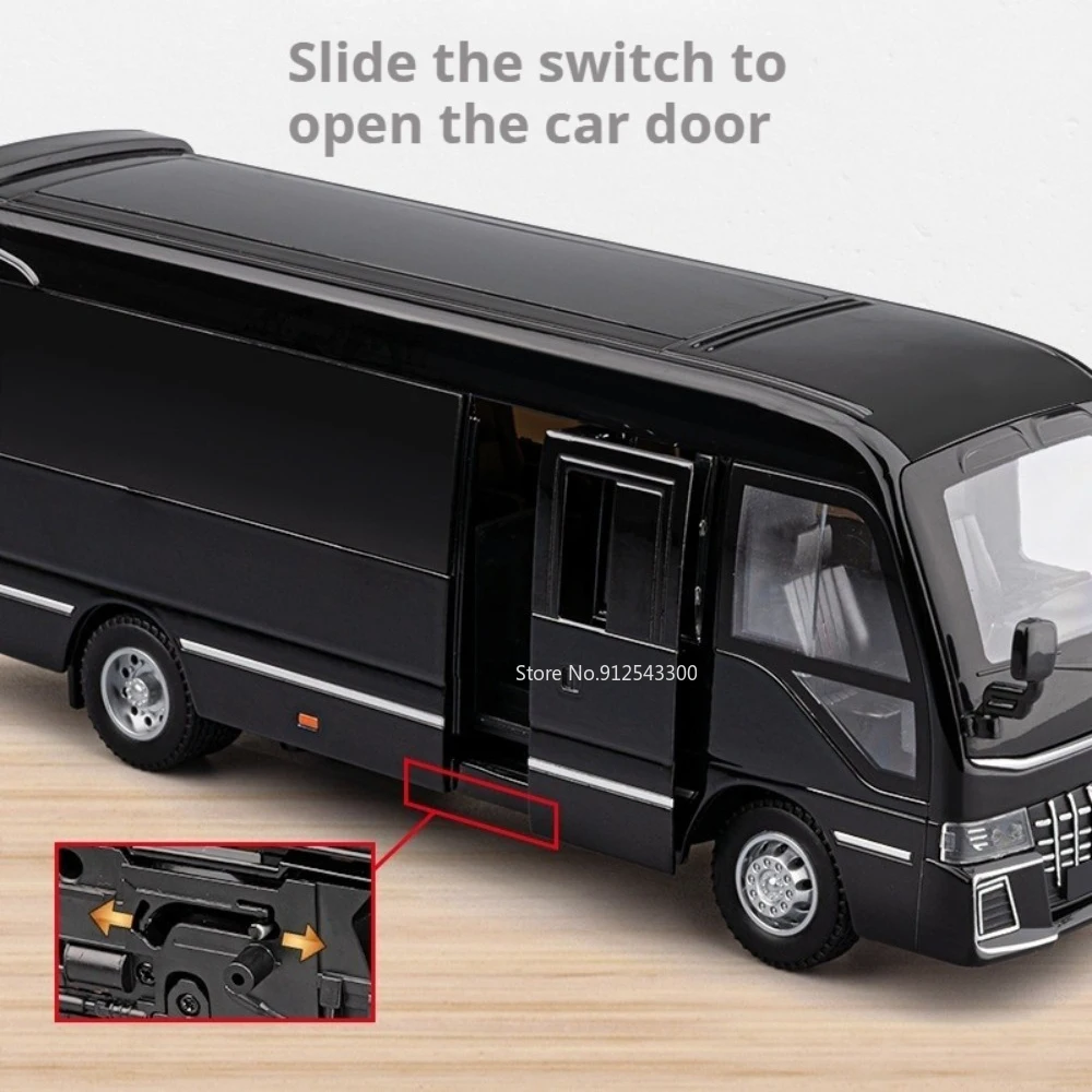 Maßstab 1:33 Untersetzer Business Bus Modell Auto Spielzeug Türen geöffnet Hinterrad zurückziehen Fahrzeug Sound Licht Modelle Ornament für Kinder